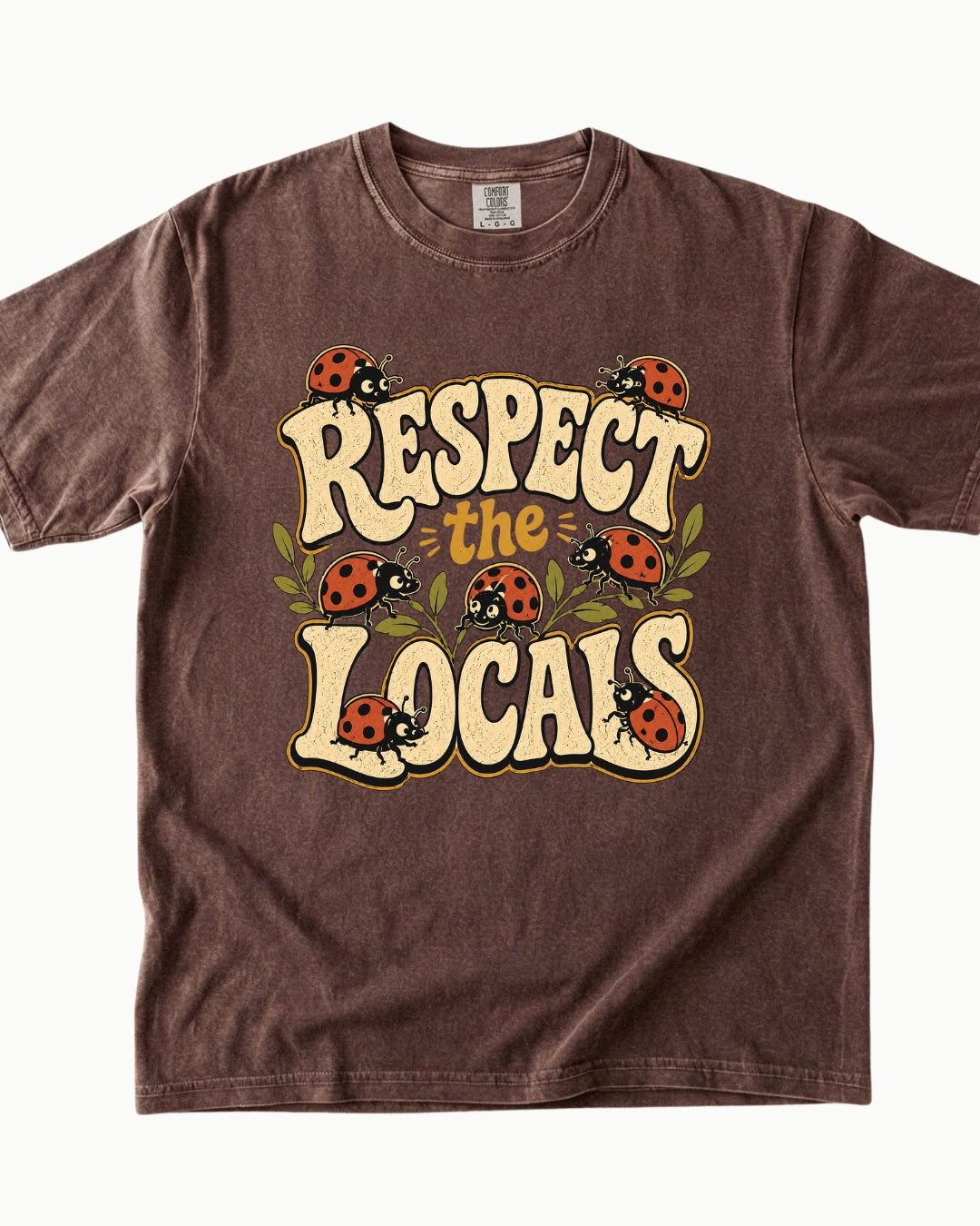 Respect the Locals ladybug graphic T-shirt product mockup