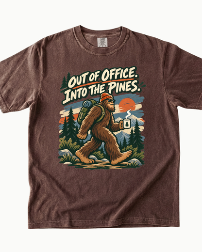 Out of Office Into the Pines Bigfoot sunset T-shirt alternate view 6