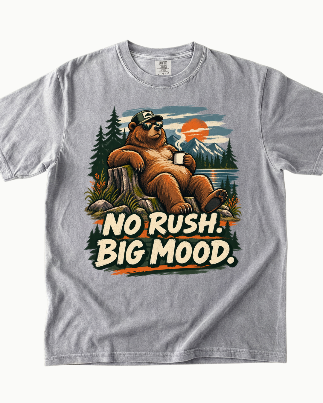 No Rush Big Mood bear mountain sunset T-shirt alternate view 3