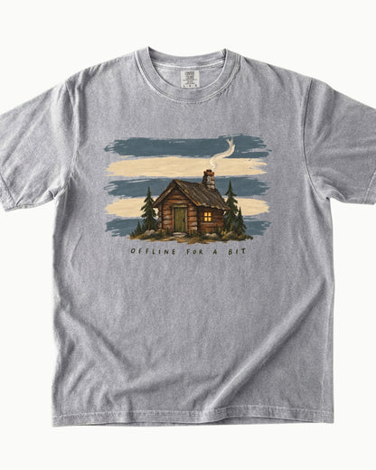 Offline for a Bit cabin nature graphic T-shirt alternate view 2
