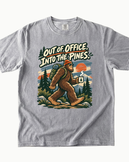 Out of Office Into the Pines Bigfoot sunset T-shirt alternate view 2