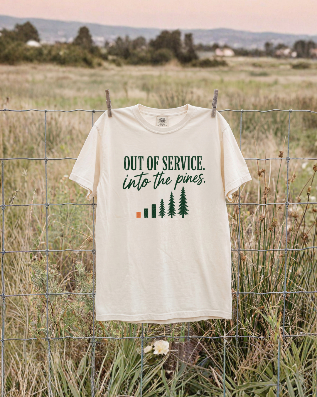 Out of Service Into the Pines graphic T-shirt lifestyle mockup