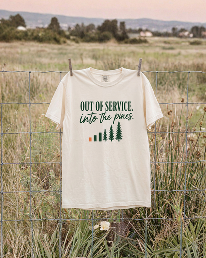 Out of Service Into the Pines graphic T-shirt lifestyle mockup