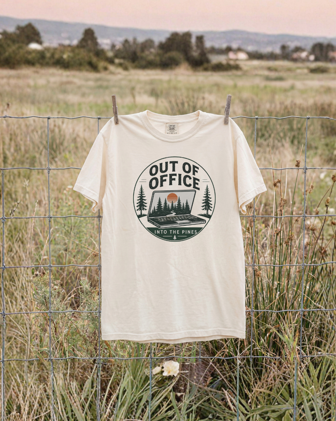 Out of Office outdoor graphic T-shirt lifestyle mockup
