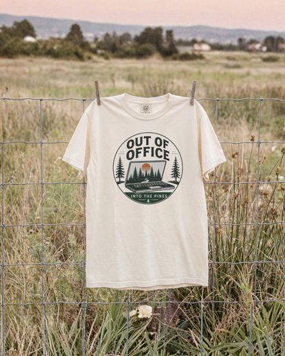 Out of Office outdoor graphic T-shirt lifestyle mockup