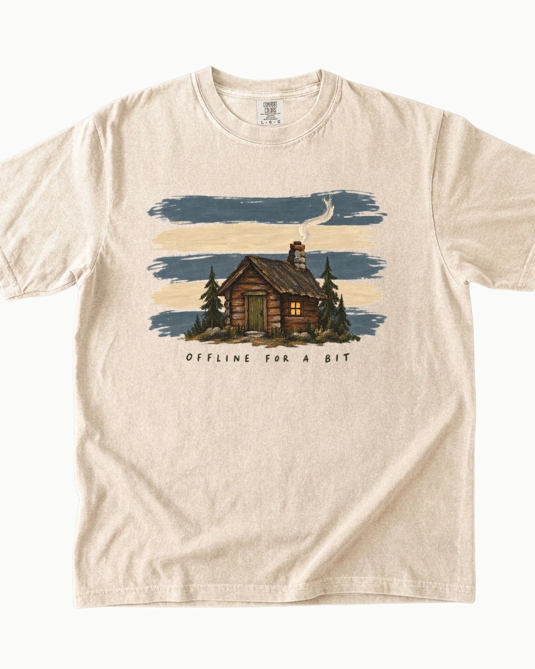 Offline for a Bit cabin nature graphic T-shirt alternate view 3