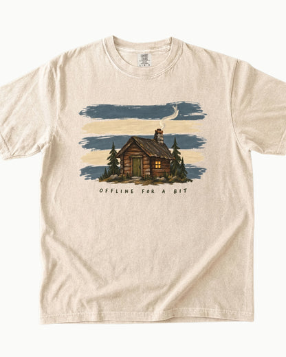 Offline for a Bit cabin nature graphic T-shirt alternate view 3