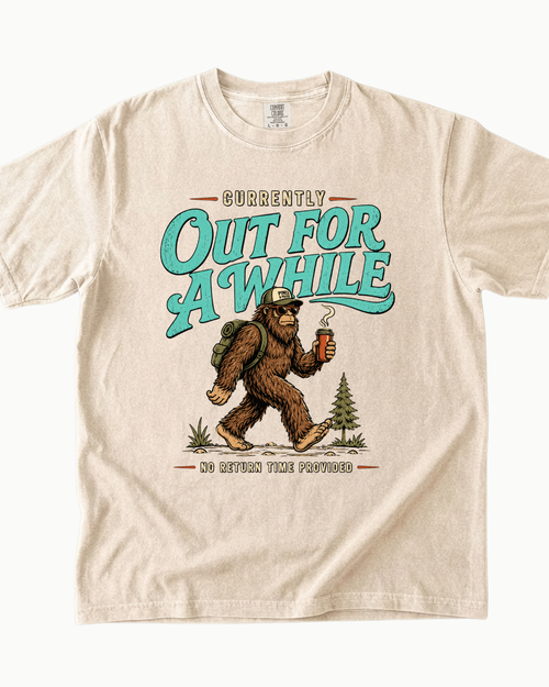 Currently Out for Awhile Bigfoot outdoor T-shirt product mockup