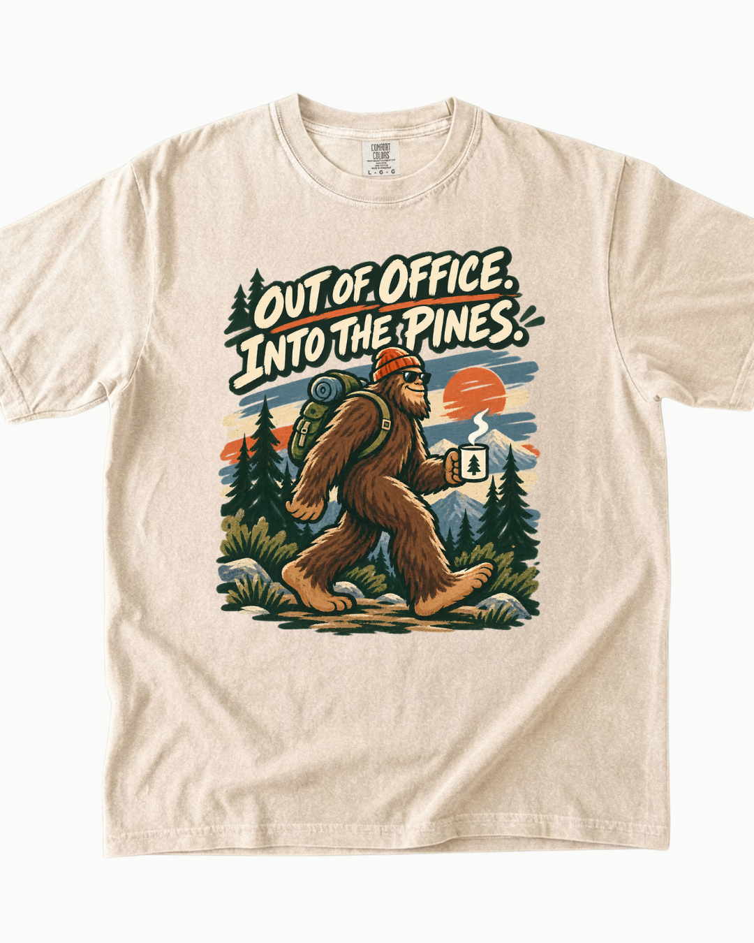 Out of Office Into the Pines Bigfoot sunset T-shirt alternate view 3