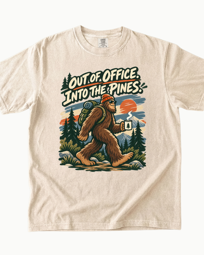 Out of Office Into the Pines Bigfoot sunset T-shirt alternate view 3