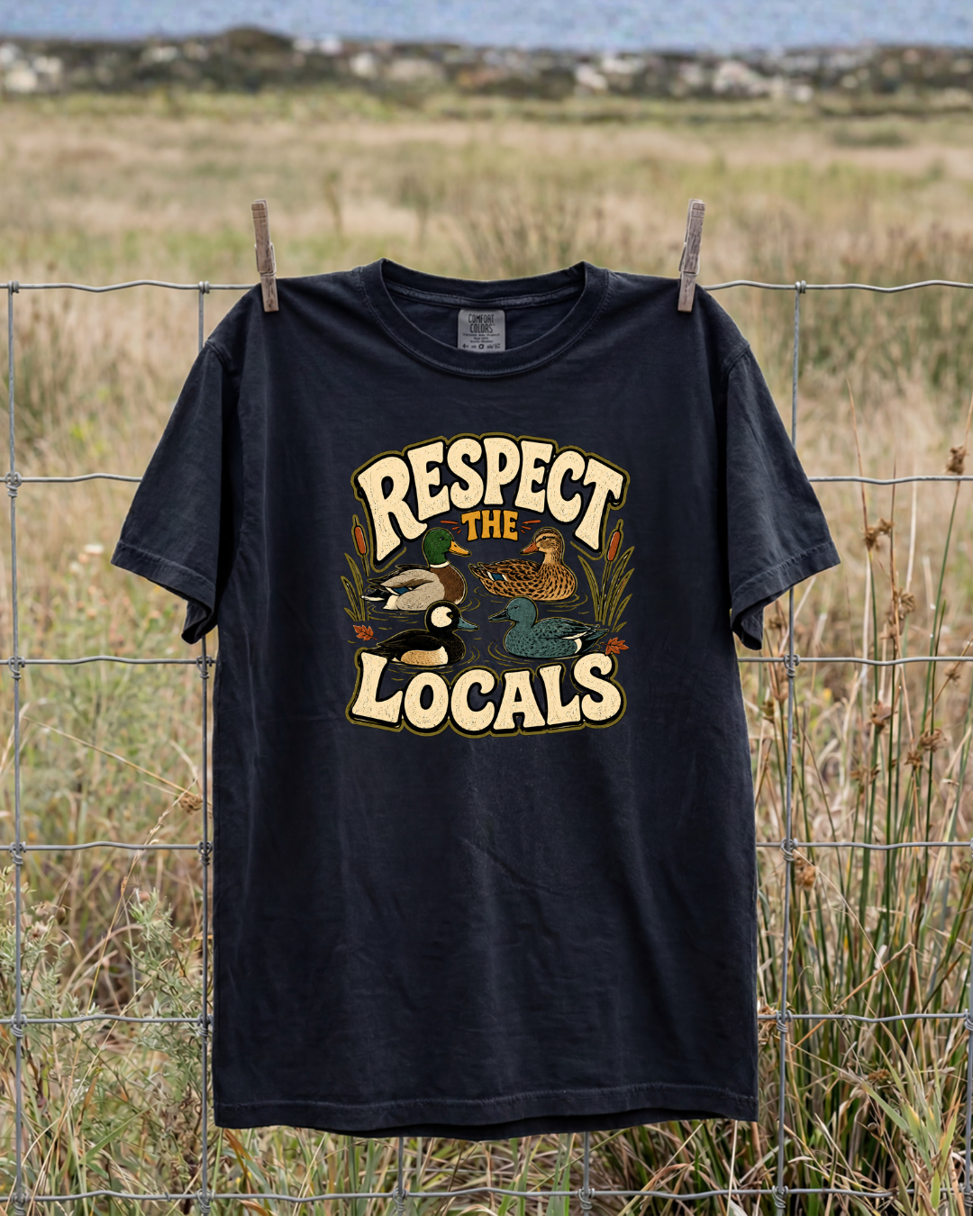 Respect the Locals duck graphic T-shirt lifestyle mockup