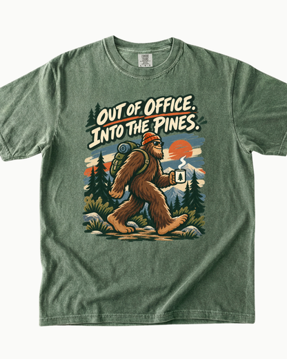Out of Office Into the Pines Bigfoot sunset T-shirt alternate view 4