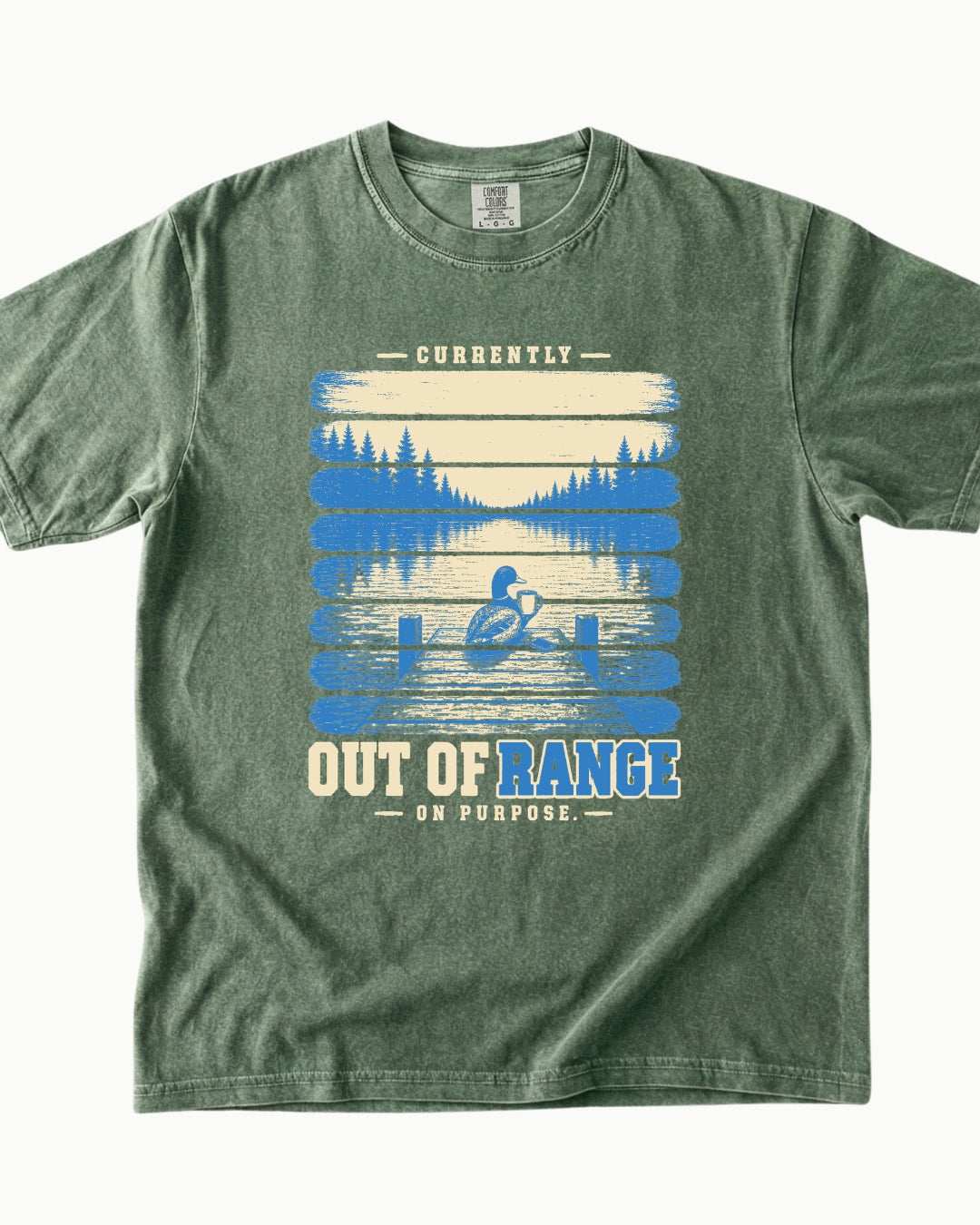 Out of Range on Purpose canoe mountain lake T-shirt alternate view 4