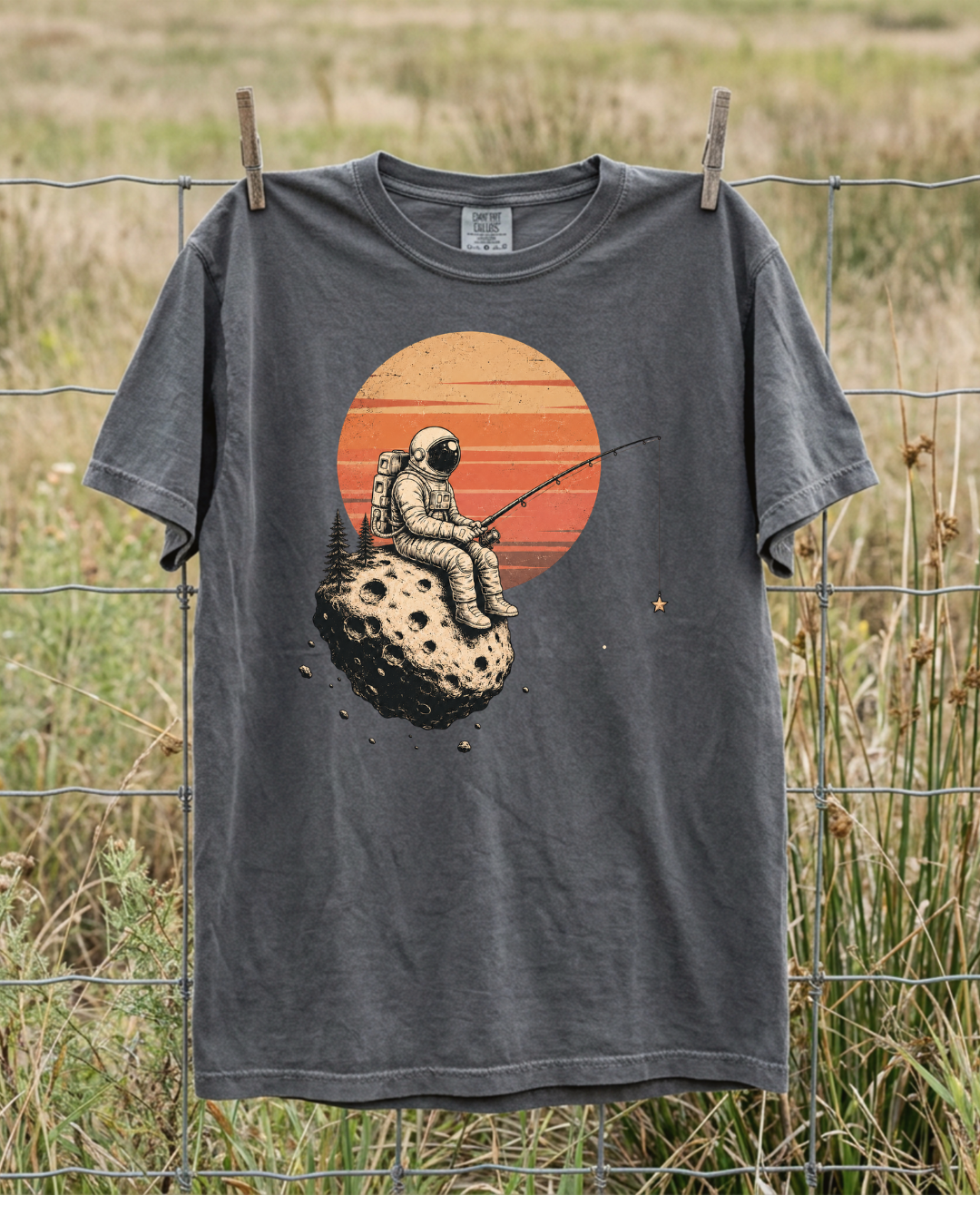 Fishing for Stars astronaut graphic T-shirt alternate view 2