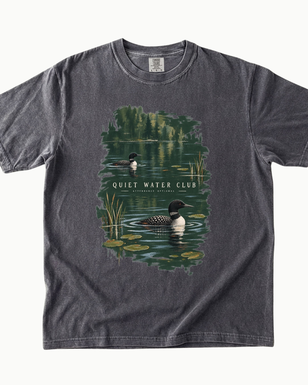 Quiet Water Club loon lake graphic T-shirt alternate view 5