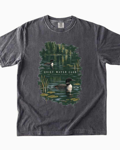 Quiet Water Club loon lake graphic T-shirt alternate view 5