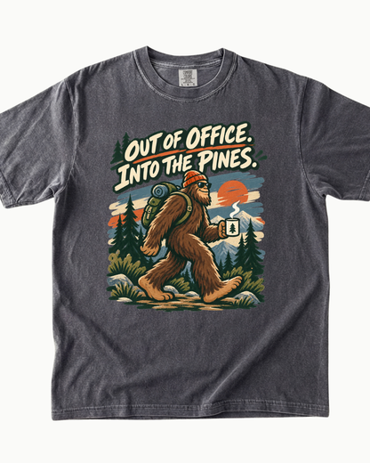 Out of Office Into the Pines Bigfoot sunset T-shirt alternate view 5