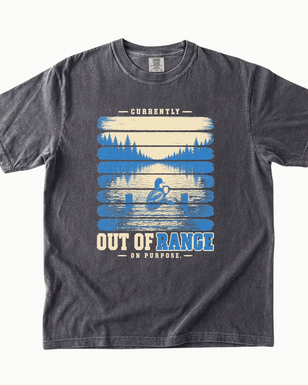 Out of Range on Purpose canoe mountain lake T-shirt alternate view 5