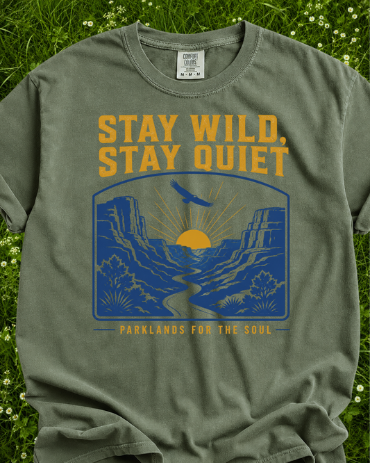 Stay Wild Stay Quiet nature graphic T-shirt product mockup