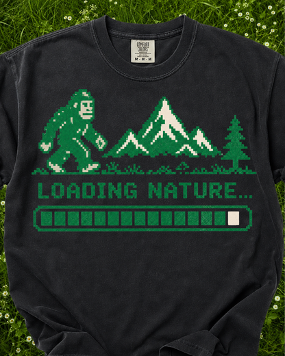 Nature Loading Bigfoot gaming T-shirt product mockup
