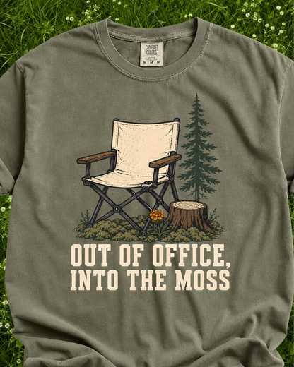 Out of Office Into the Moss graphic T-shirt lifestyle mockup