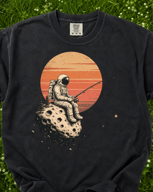 Fishing for Stars astronaut graphic T-shirt product mockup