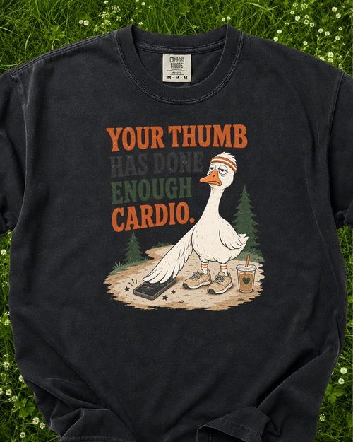Thumb Cardio Retired goose graphic T-shirt product mockup