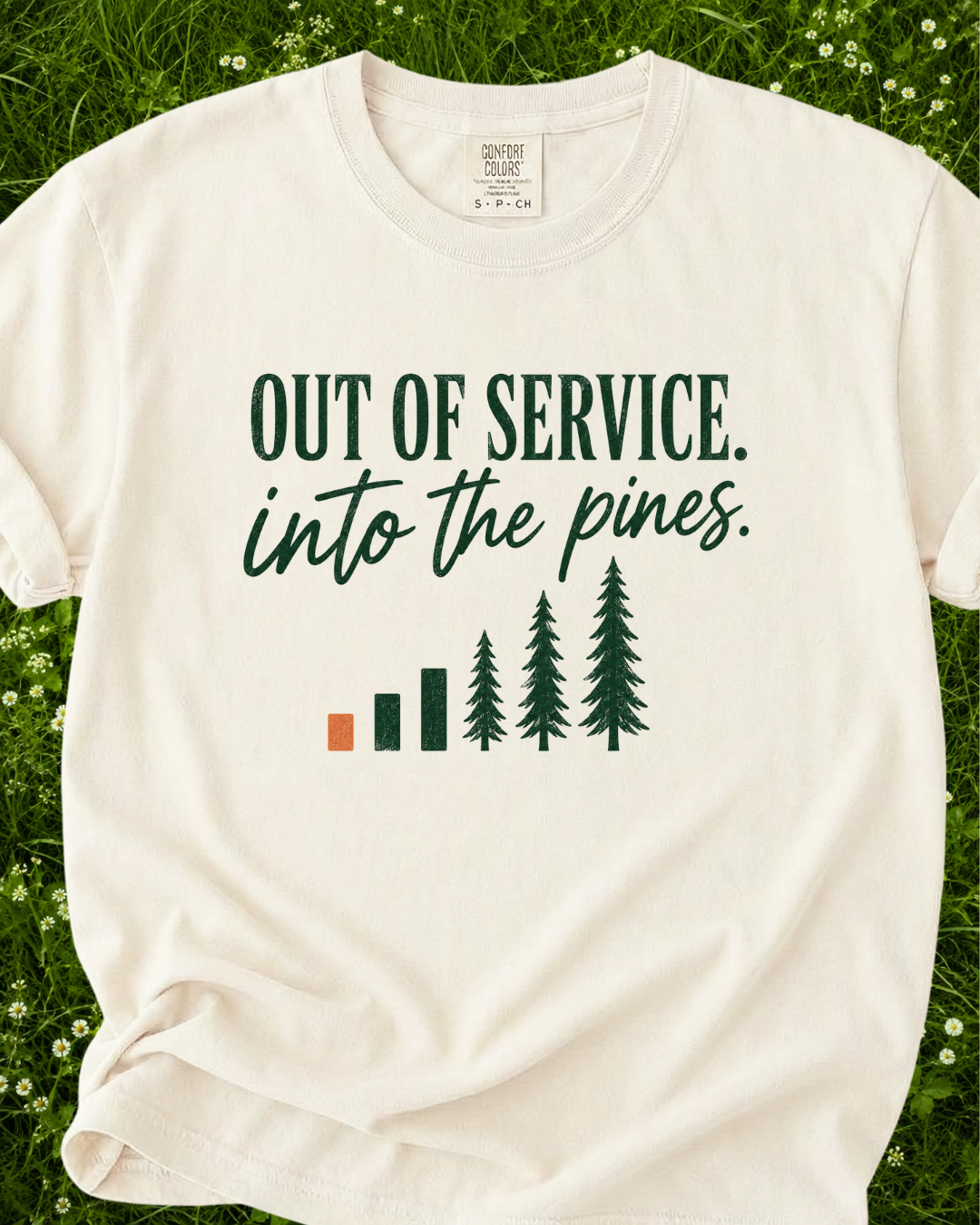 Out of Service Into the Pines graphic T-shirt product mockup