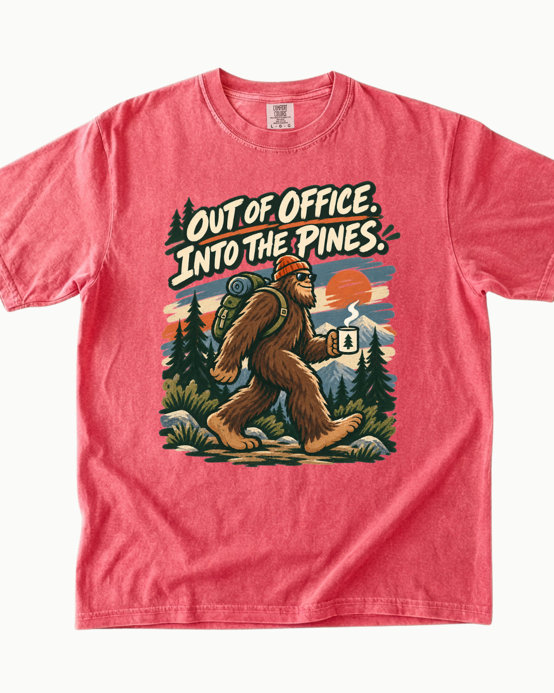 Out of Office Into the Pines Bigfoot sunset T-shirt alternate view 7
