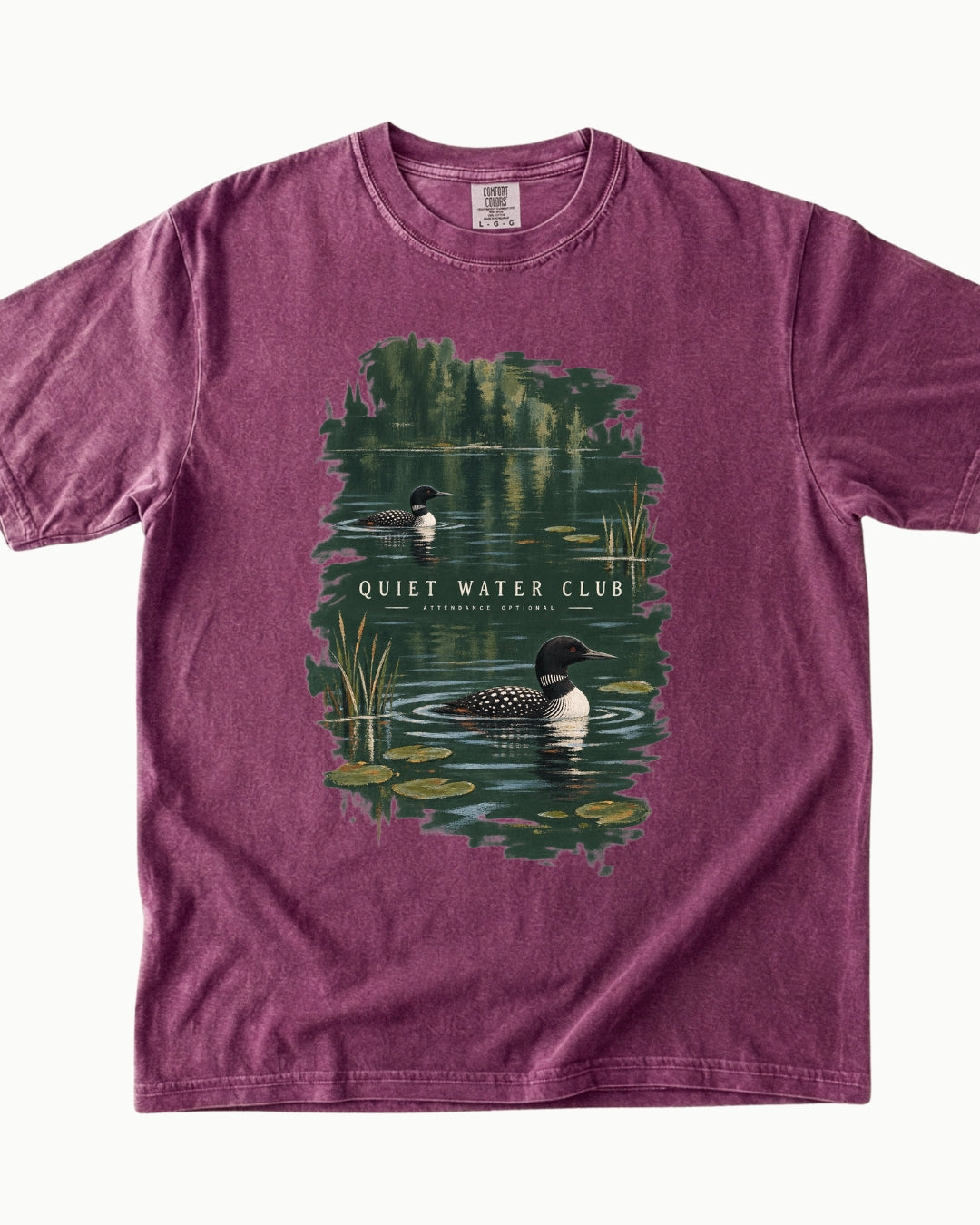 Quiet Water Club loon lake graphic T-shirt alternate view 3