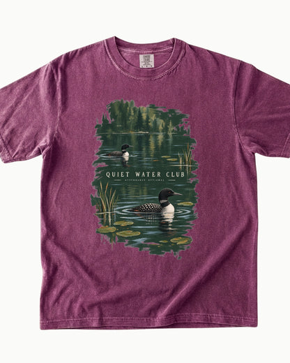 Quiet Water Club loon lake graphic T-shirt alternate view 3