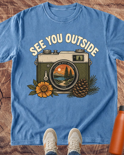 See You Outside Vintage Camera T-Shirt