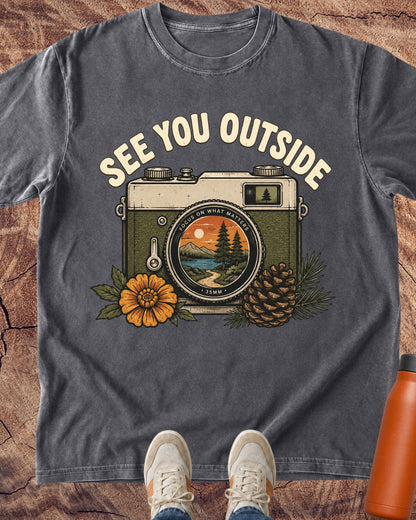 See You Outside Vintage Camera T-Shirt